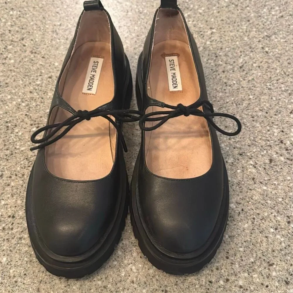 STEVE MADDEN Landon Black Lug Sole Ballet Platform Mary Jane